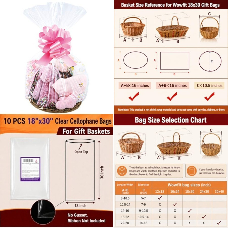Cellophane Wrap Clear - 18x30 Clear Cellophane Bags for Gift