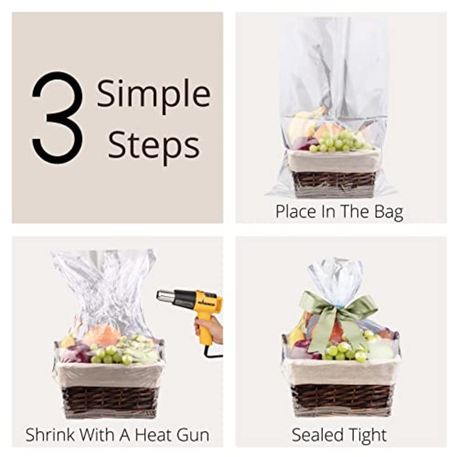 Shrink Wrap Basket Bags For Gi - Cellophane Wrap Clear 评论和价格