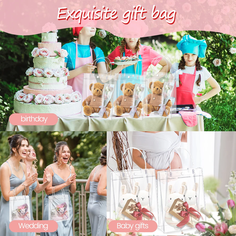 5/10Pcs Clear Gift Bag with Ha - Cellophane Wrap Clear 评论和价格