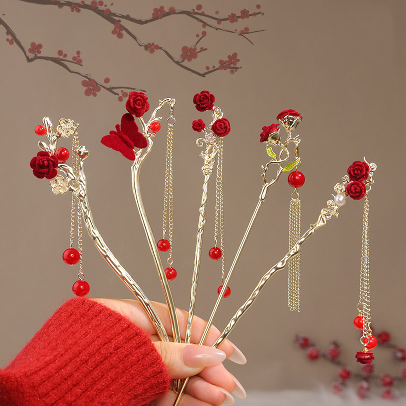 Chinese Style Rose Flower Hair - Florist Supplies 评论和价格